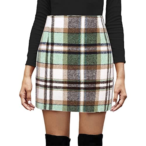 SSPalu High Waisted Plaid Mini Skirts for Women Winter Bodycon — Green