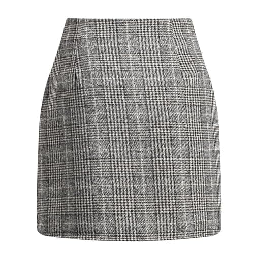 Womens High Waisted Wool Plaid Mini Skirt — 01-light Gray