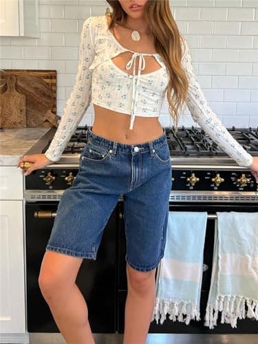 Raruxxin Women's Y2K Wide Leg Low Waist Cargo Jean Shorts with Pockets