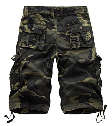 HODZAIW Mens Outdoor Camouflage Cargo Shorts with Multiple Pockets — Deep Army Green Camo
