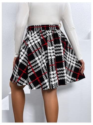 MakeMeChic Women's Plus Size High Waisted Plaid A-Line Flare Knee-Length Skirt