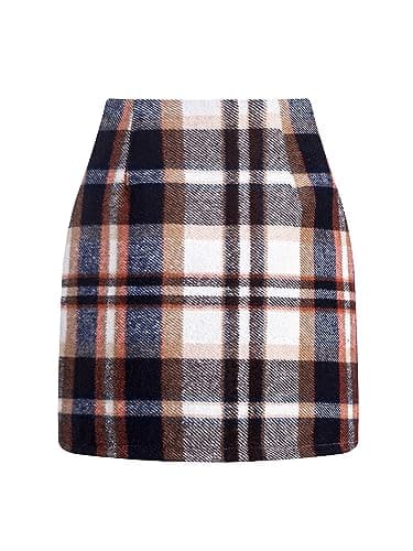 Scacto Women's Casual High Waist Plaid Wool Mini Skirt — Navy