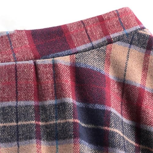 SANGTREE Women's High-Waist Flared Tartan Wool Skirt