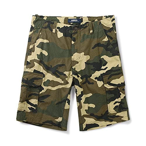 OCHENTA Men's Lightweight Cargo Shorts with Pockets Casual Cotton Shorts (No Belt) — Camo M