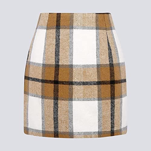 Womens High Waisted Wool Plaid Mini Skirt