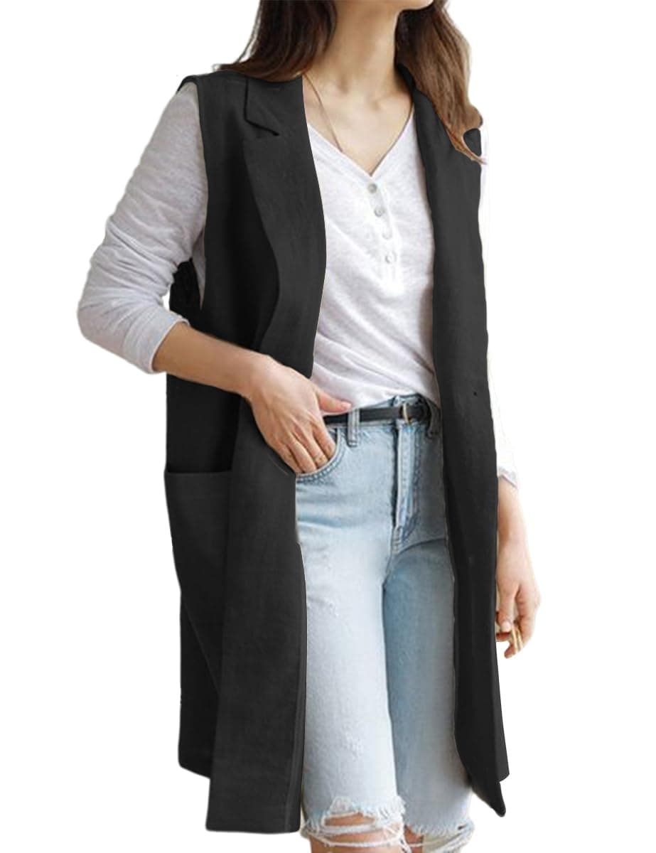 Womens Linen Sleeveless Blazer Jacket