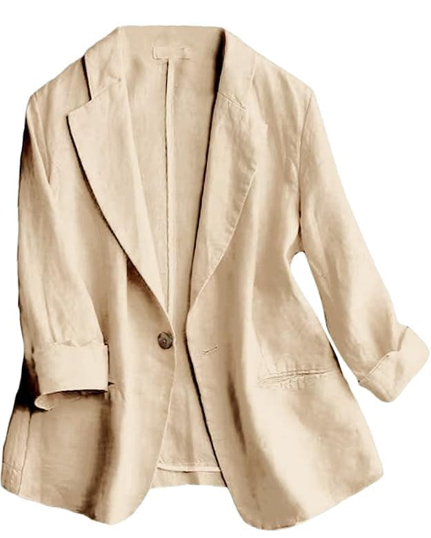 IDEALSANXUN Linen Women's 3/4 Sleeve Lightweight Blazer — Khaki