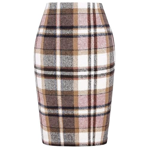 2024 Fall/Winter High Waist Wool Plaid Skirt for Women - Casual and Bodycon — 03 Pink