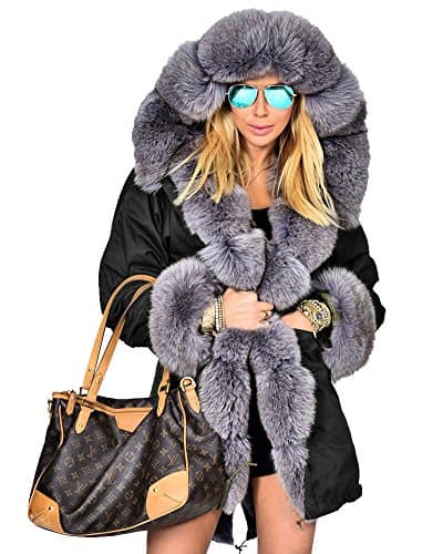 Roiii Women's Warm Winter Thicken Hooded Down Parka Jacket — Black