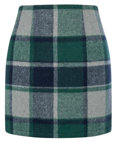 Kate Kasin 2025 High Waisted Casual Plaid Pencil Skirt for Women — Green