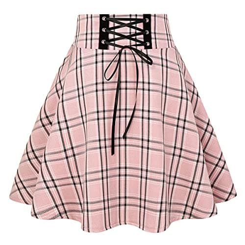 2024 Gothic Plaid Mini Skirts for Women - Short High Waist — Plaid Pink
