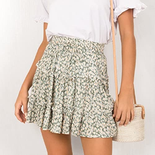 2024 Ruffle Mini Skirt A Line Flared Boho Skater Skirt — Green