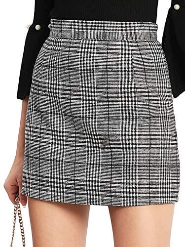 Floerns Women's Plaid High Waist Mini Skirt — A Grey