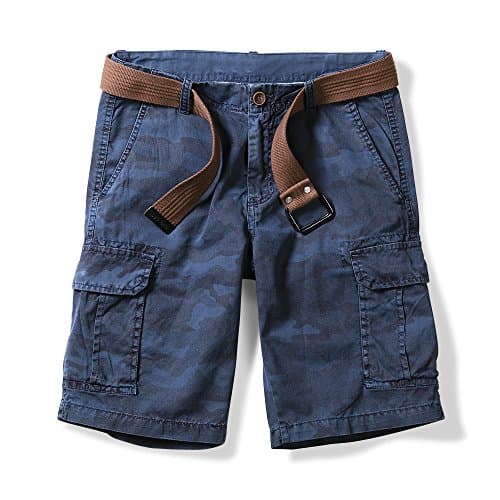 OCHENTA Men's Lightweight Cargo Shorts with Pockets Casual Cotton Shorts (No Belt) — Camo Blue