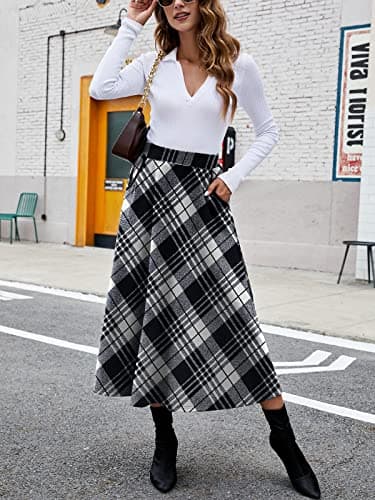 HUSKARY Plaid Midi Skirt for Women 2025 Fall Winter