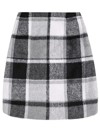 UANEO High Waisted Plaid Mini Skirt for Women — Grey