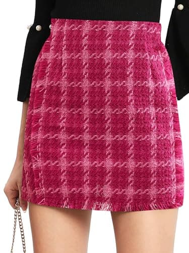 Floerns Women's Plaid High Waist Mini Skirt — Hot Pink Tartan