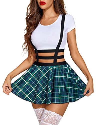 Avidlove Women's Sexy A-Line Suspender Skirt with Pleated Short Braces