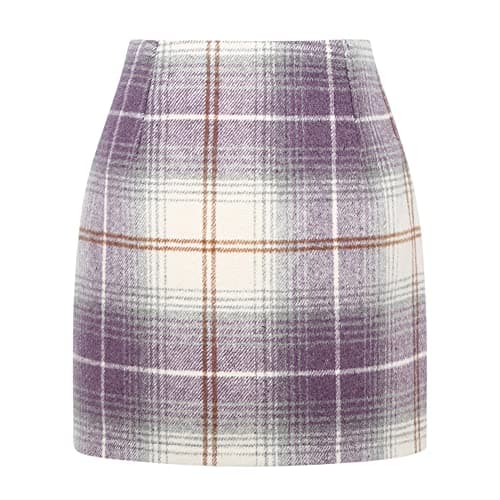 Women's Plaid Wool Mini Skirt for Fall and Winter — Purple