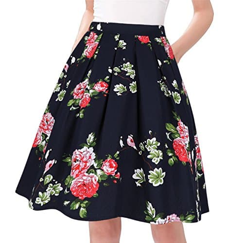 Taydey Vintage Pleated A-Line Skirts for Women — Bird Flowers