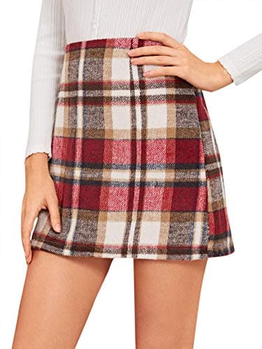 MakeMeChic Women's High Waisted Plaid Pencil Mini Skirt