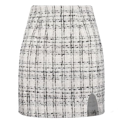 Ibeauti Women's High Waist Plaid Mini Pencil Skirt with Side Split — Plaid White