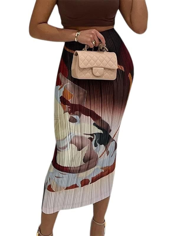 Avanova Women's Floral Print Pencil Midi High-Waisted Skirt