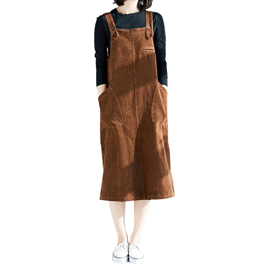 Chouoya Women's Cute Sleeveless Corduroy Midi Dress with Pocket