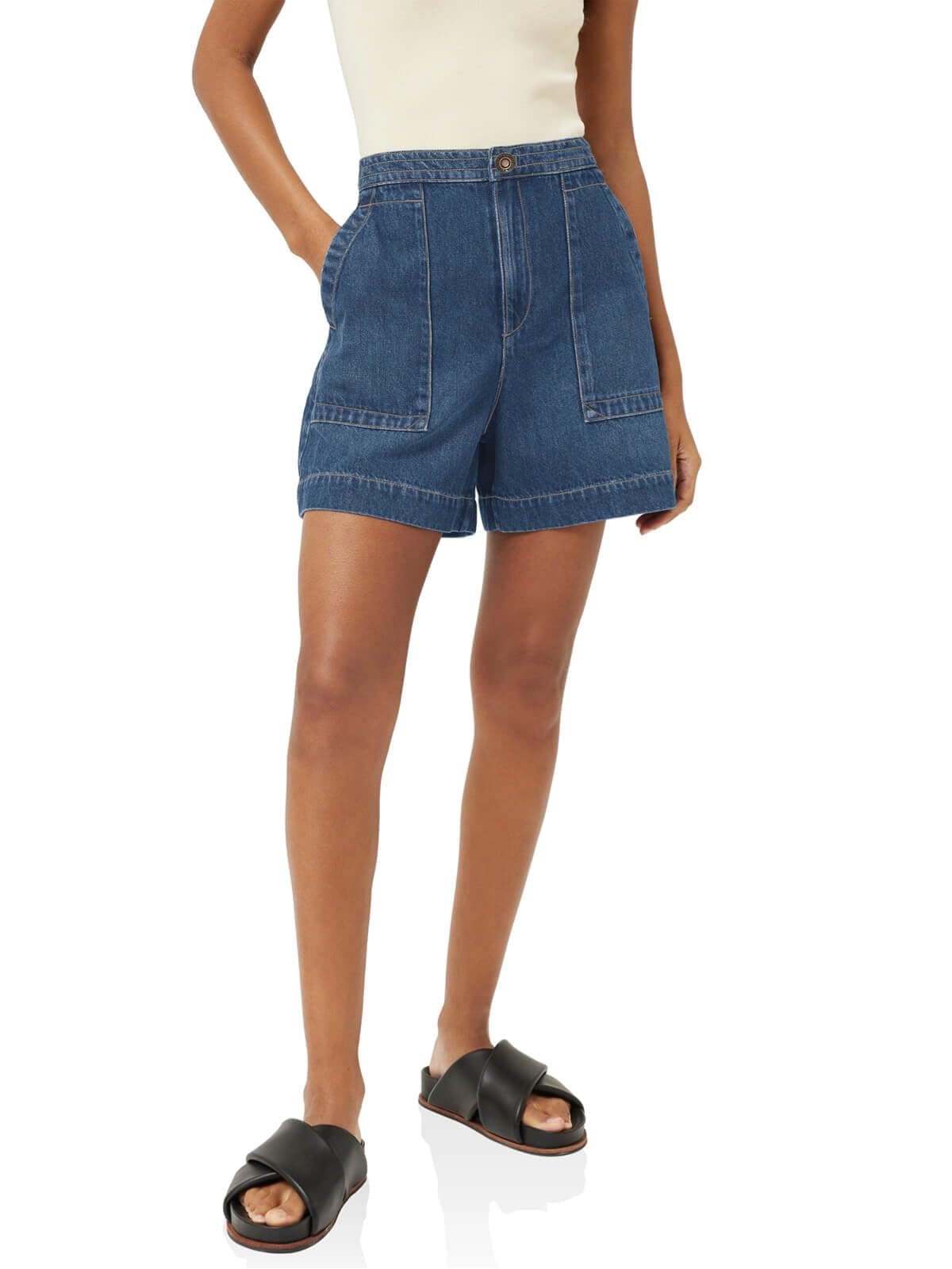 PLNOTME Women's High-Waisted Wide Leg Denim Shorts with Pockets
