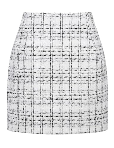 Mywinway Plaid High Waist A-Line Skirt for Women — White