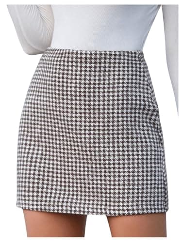 Floerns Women's Casual Houndstooth Straight A-Line Zipper Mini Skirt — Brown
