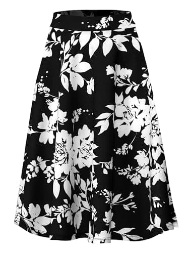 SSOULM Plus Size High Waist Flare Midi Skirt — Ssk004_flowerblack