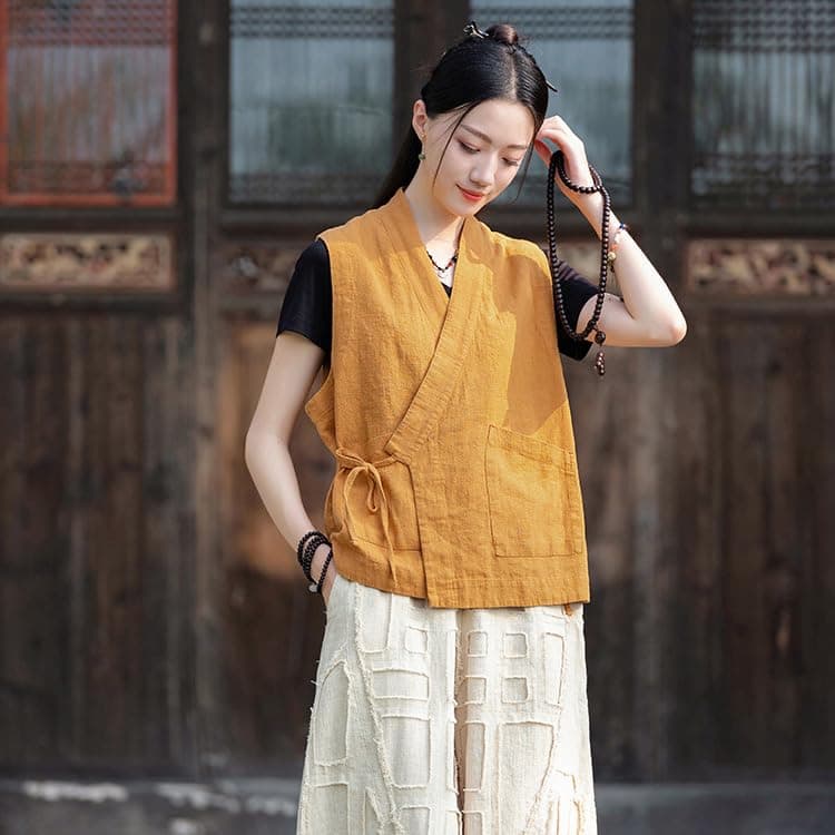LUZU JUNU Women's Lightweight Cotton Linen Sleeveless Blazer Vest