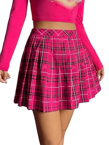 Women's Casual Plaid High Waist A-Line Mini Skirt for WDIRARA — Pink Black