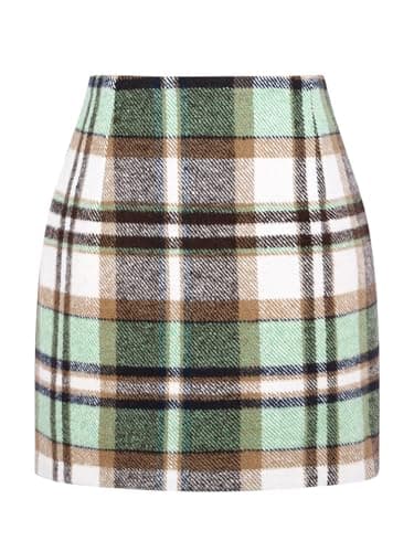 Scacto Women's High-Waisted Zipper Side Plaid Mini Skirt — Mint