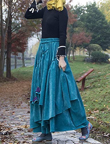 IDEALSANXUN Womens High Waist Flared Corduroy Pleated Long Skirts