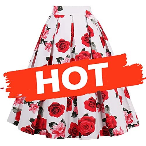 Girstunm Women's Floral Print A-line Midi Skirt with Pockets — A-white-rose
