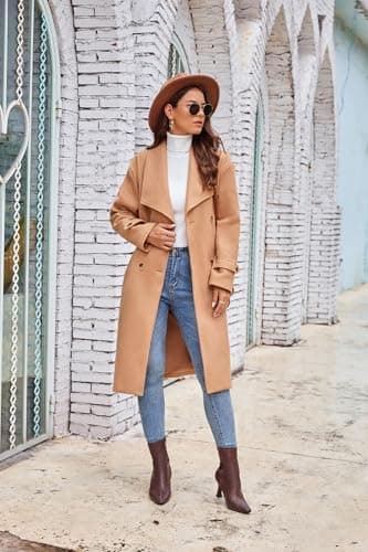 GRACE KARIN Women's Wool Double Breasted Winter Coat with Pockets