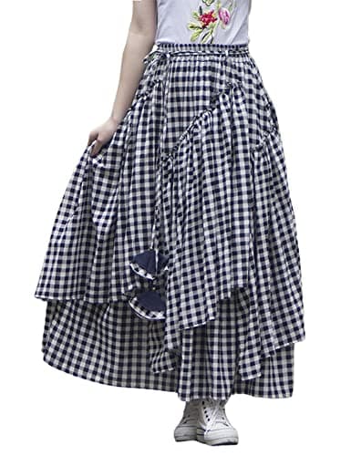 Womens Elastic Waist Retro Maxi Pleated Long Skirt — Print 12