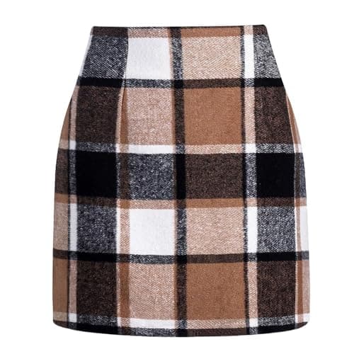 UANEO High Waisted Plaid Mini Skirt for Women — Khaki