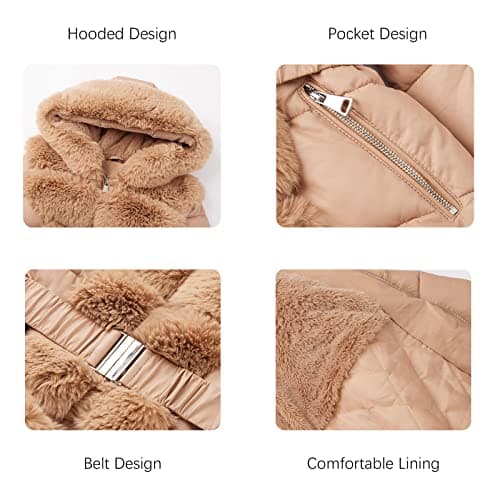 RISISSIDA Women's Warm Puffer Coat with Long Fur Collar Cold-Resistant