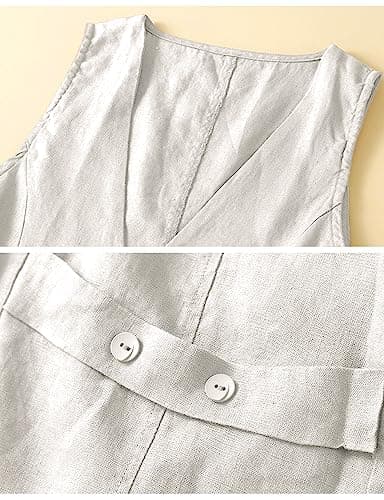 Womens Sleeveless Cotton Linen Vest V Neck Cardigan Jacket