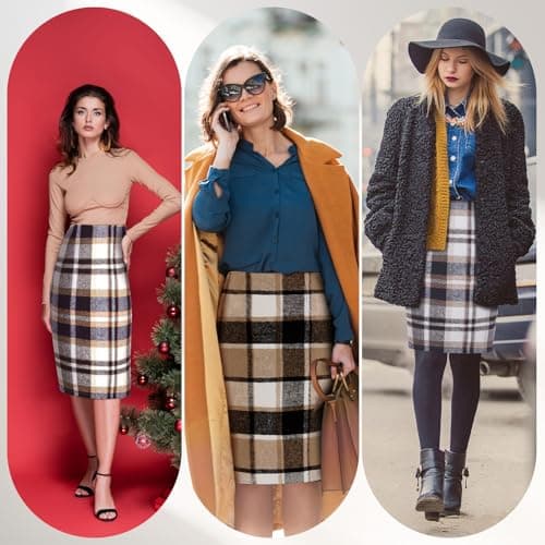 2-Pack Women's Wool Plaid Midi Skirts for Fall/Winter 2024