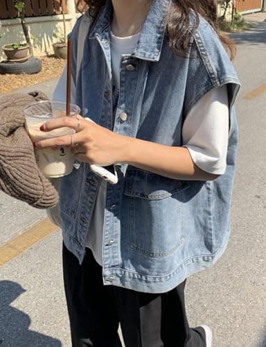 IDEALSANXUN Women's Denim Sleeveless Blazer Jacket Vest Outerwear