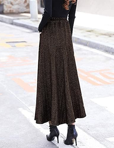 IDEALSANXUN Women's High Waist Vintage Pleated Wool Skirts for Fall and Winter