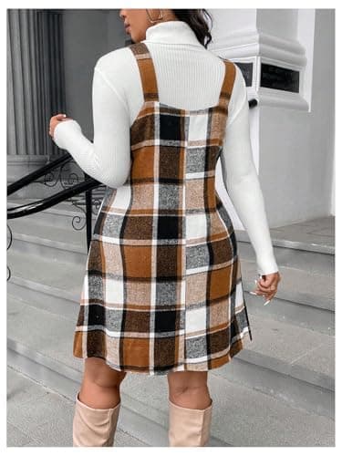 Floerns Plus Size Women's Plaid Sleeveless Pinafore Dress