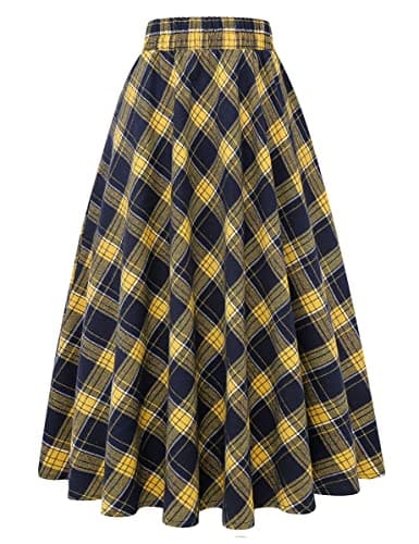 Women's Plaid A-line Midi Pleated Skirt — Yellow New