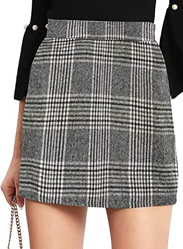 Floerns Women's Plaid High Waist Mini Skirt — Grey Plaid