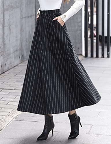IDEALSANXUN Women's High Waist Vintage Pleated Long Wool Skirts