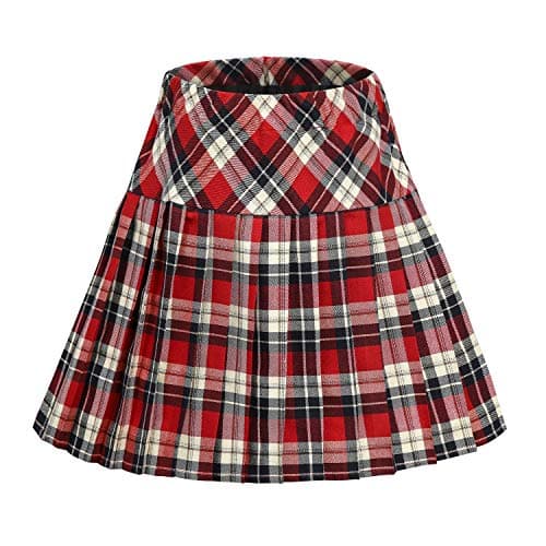 EXCHIC Women's High Waist Tartan Pleated Mini Skirt Plaid Skater Style — 16